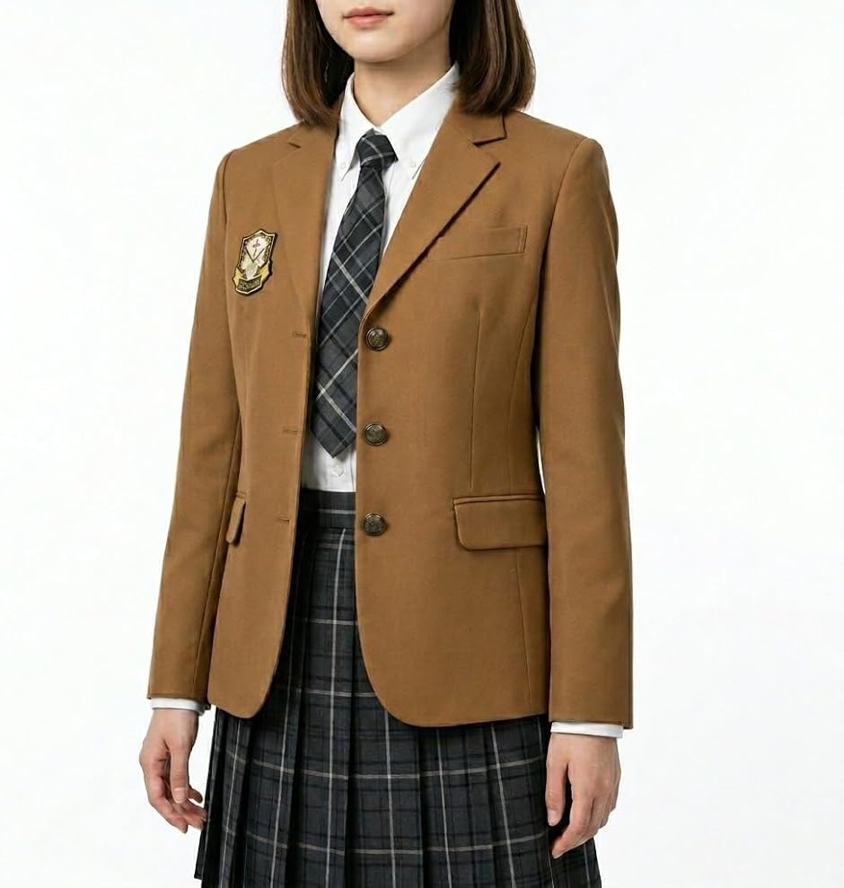 女子高生 制服 5点セット JK ブレザー スカート リボン シャツ ブラウス ワッペン付き スクール ファッション 学生服 撮影 (S)