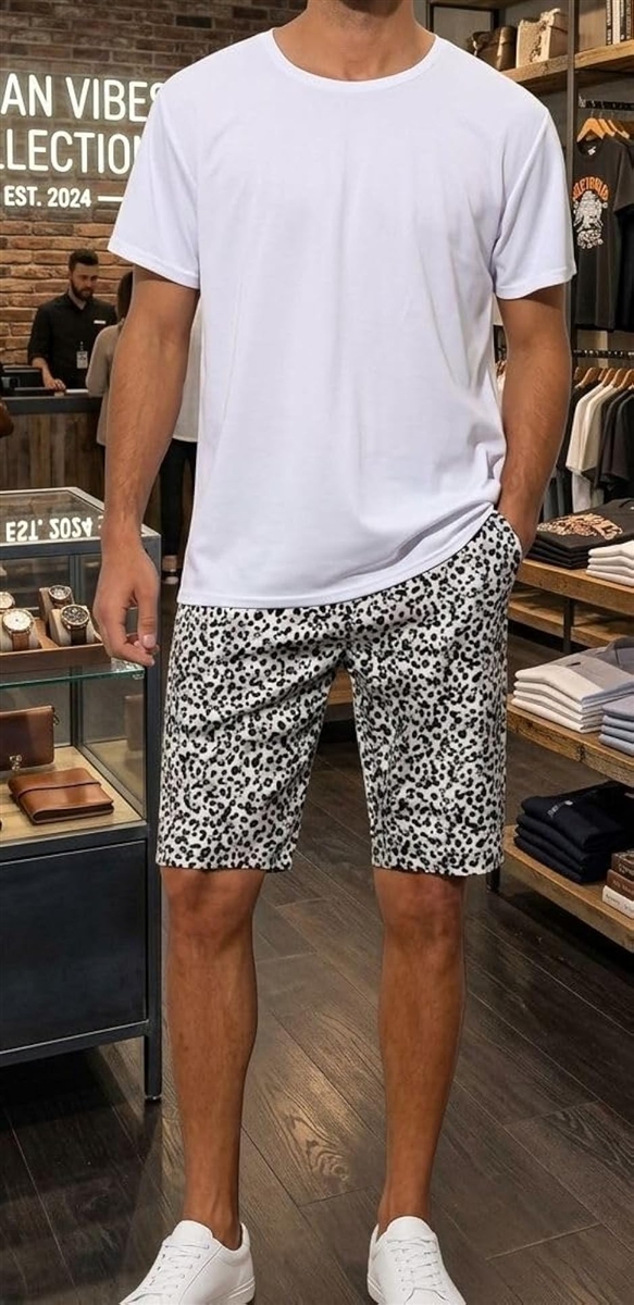 エンプティオ レオパード 柄入り ハーフパンツ 膝上 ヒョウ柄 ショート