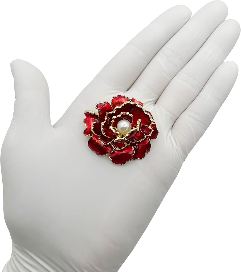 レディース エレガント 牡丹 フラワー ブローチ E1136 (ワインレッド