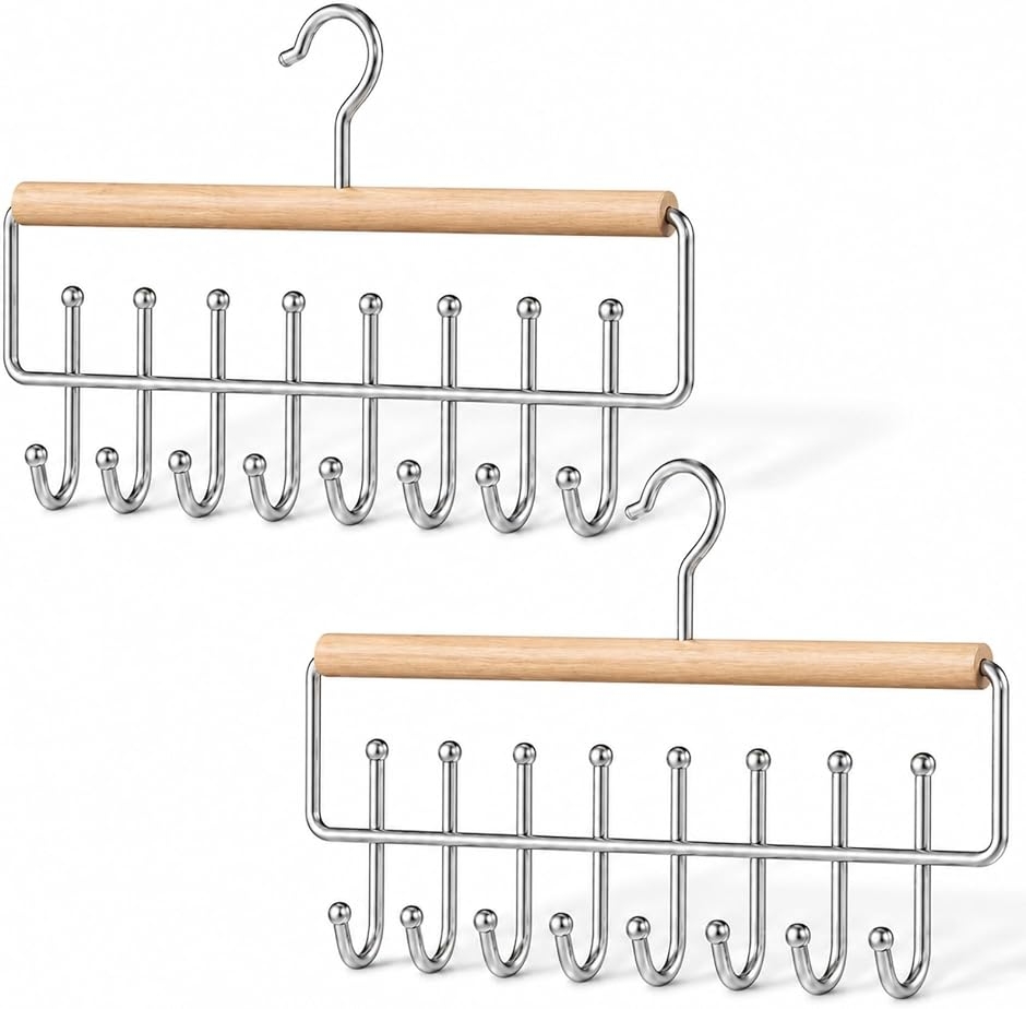 ベルトハンガー ネクタイ フック 帽子掛け 収納力アップ 下着 ランジェリー スカーフ (2個/ナチュラル,  約28.5x18cm)
