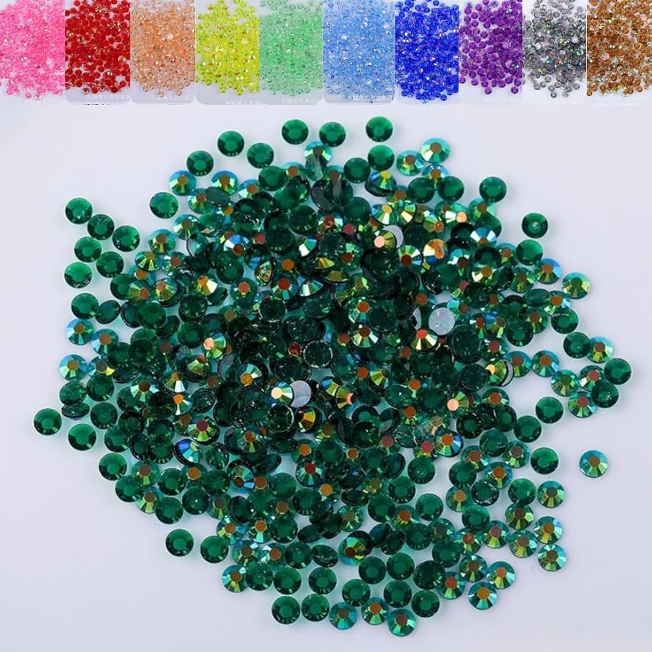 ラインストーン 1000粒 透明クリア うちわデコ (グリーン,  3ｍｍ)