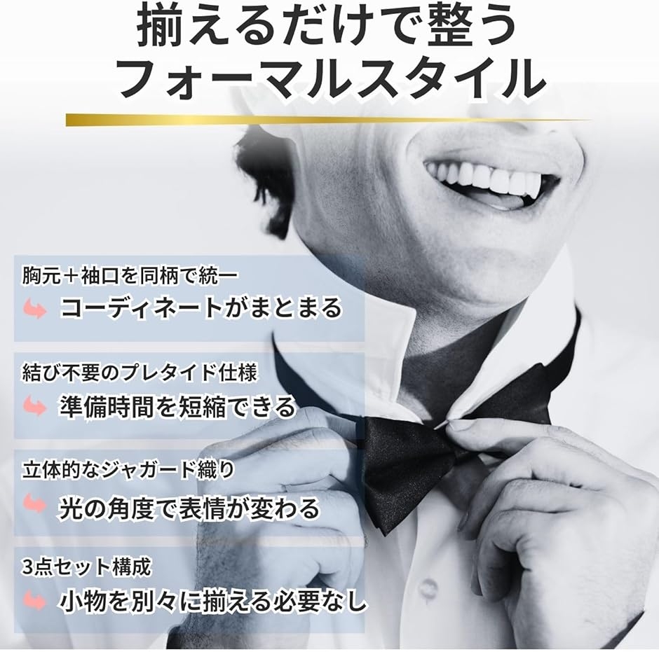 蝶ネクタイ ポケットチーフ カフスボタン 3点セット ペイズリー柄