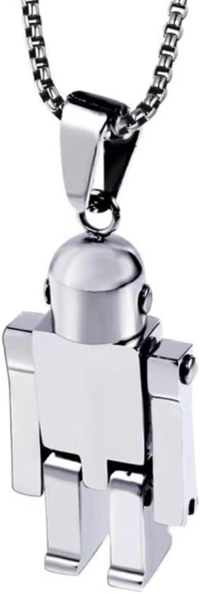 ロボット ネックレス メンズ シルバー チタン 合金 長め ペンダント ヒップホップ ストリート かわいい (60cm,  60cm)