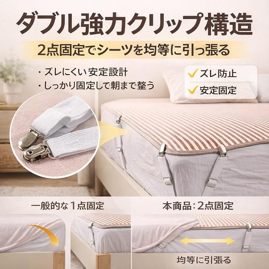 シーツクリップ ベッドシーツ 固定 ずれ防止 ...の詳細画像5