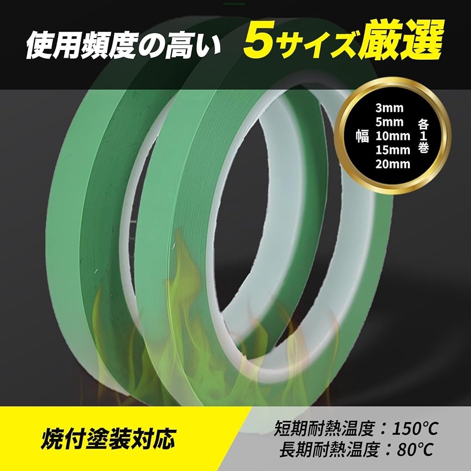 PVC マスキングテープ 自動車 塗装用 耐熱 耐溶剤 ライン引き 計5巻