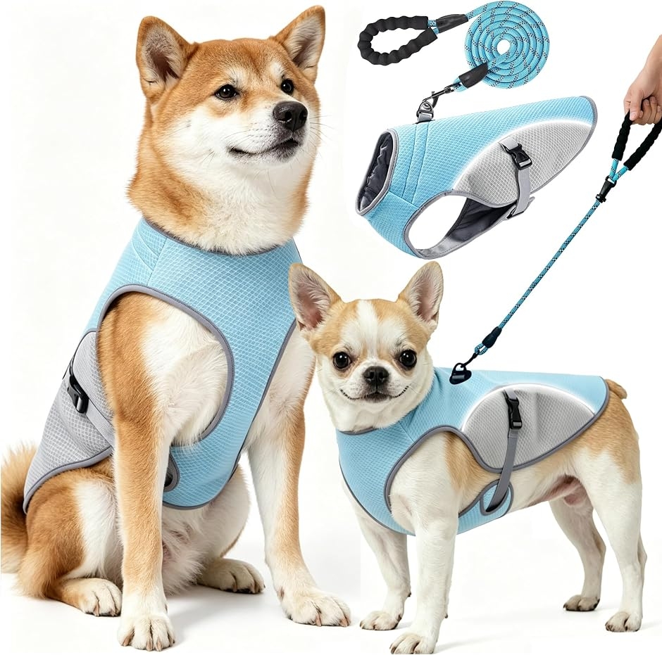 犬 クールベスト2mリード付き犬 冷却ベスト冷感服 UPF50+ 小型犬・中型