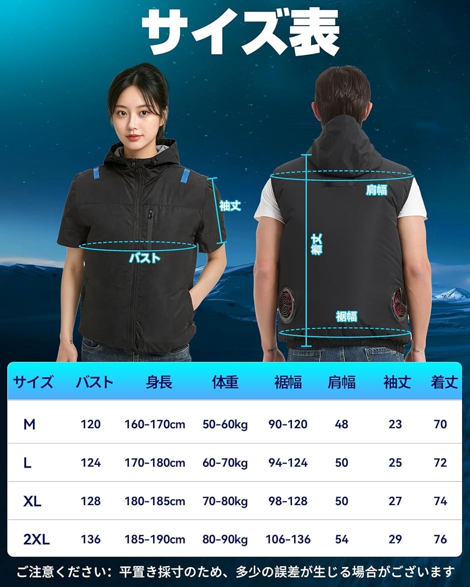 空調作業服 セット 半袖 フード付き ファンバッテリーセット219L/s超大