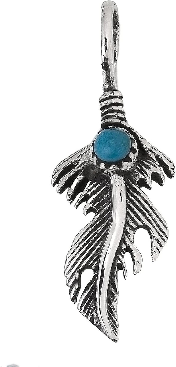 シルバー 925 羽根 ペンダントトップ チャーム チェーン 別売り ネックレス アクセサリー (シルバー,  turquoise2)