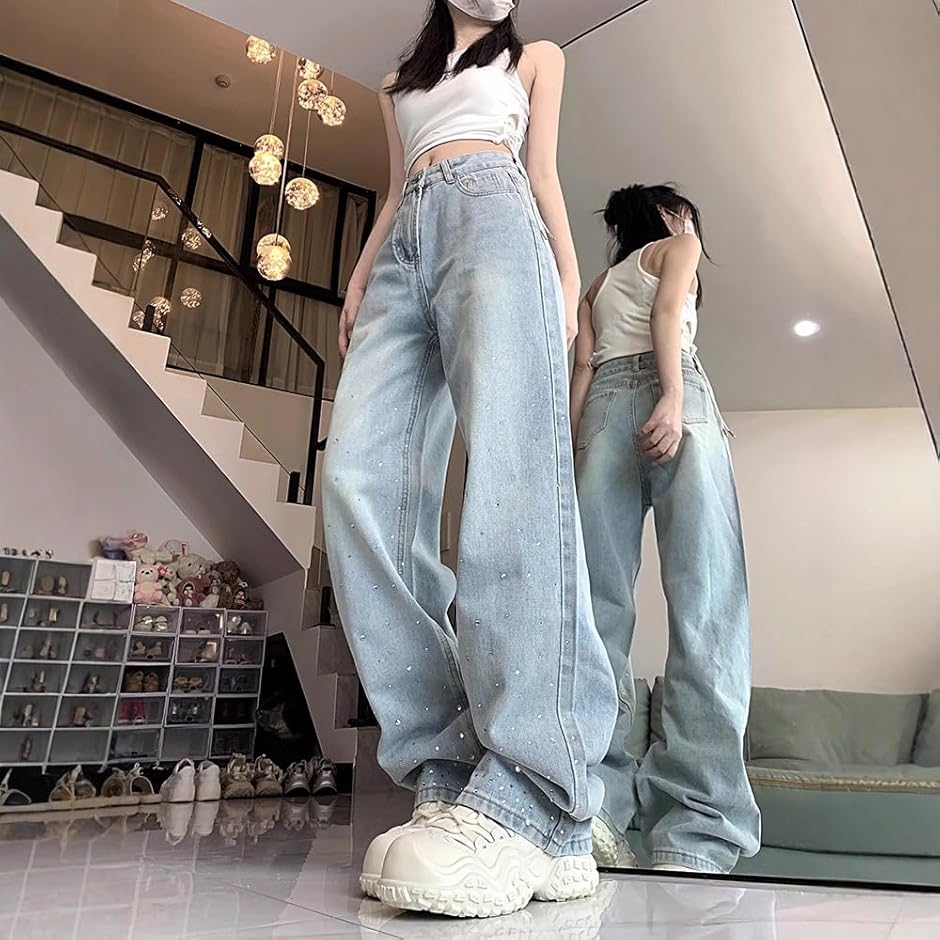 レディース ワイドレッグパンツ ハイウエスト グリッター入り
