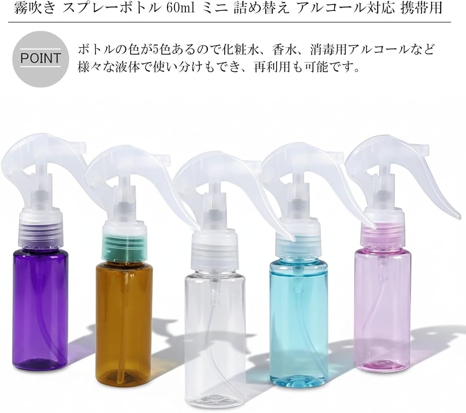 霧吹き スプレーボトル ミニ 60ml 詰め替え アルコール対応 携帯
