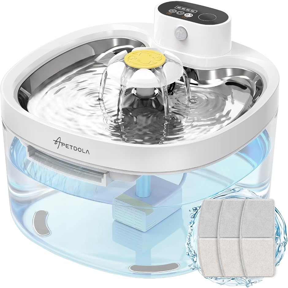 ワイヤレス猫用自動給水器 95fl-oz/2.8L ステンレス製トレイ・充電式
