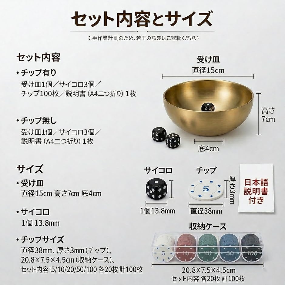 チンチロ チンチロリン セット 説明書付き サイコロ3個 ステンレス皿