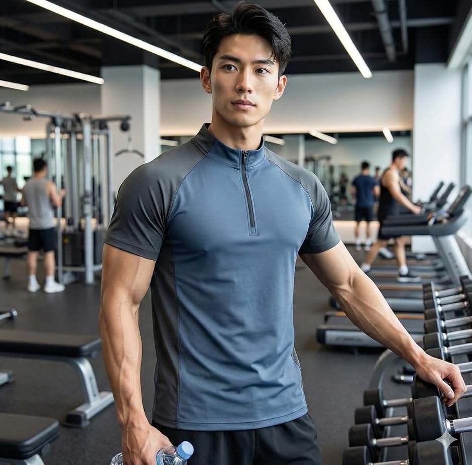 スポーツ Tシャツ メンズ ハーフジップ 半袖 トレーニングウェア 接触