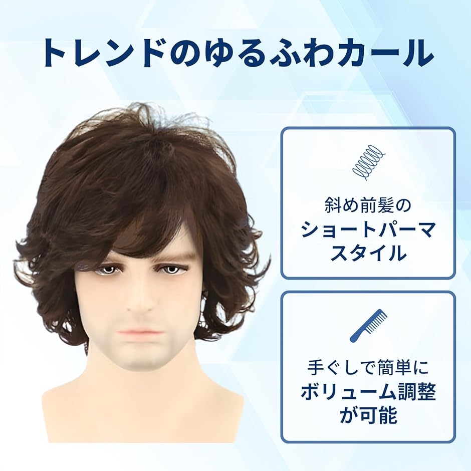 ウィッグ メンズ フルウィッグ ゆるふわ カール パーマ ネット付 耐熱