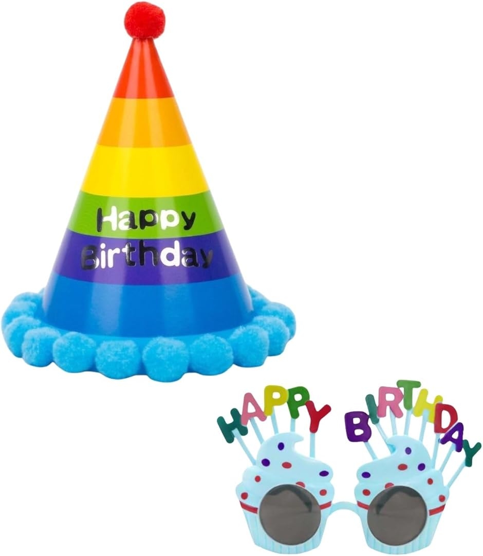 パーティーグッズ 誕生日 ハッピーバースデー 男の子 女の子 紙製 三角帽子 サングラス 2点セット (ブルー)