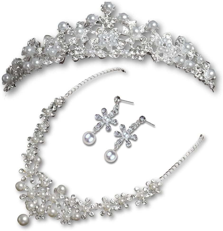 パールティアラ ネックレス イヤリング ピアス 3点セット 花冠 結婚式 パールティアラ ネックレス イヤリング ピアス 3点セット 花冠 結婚式