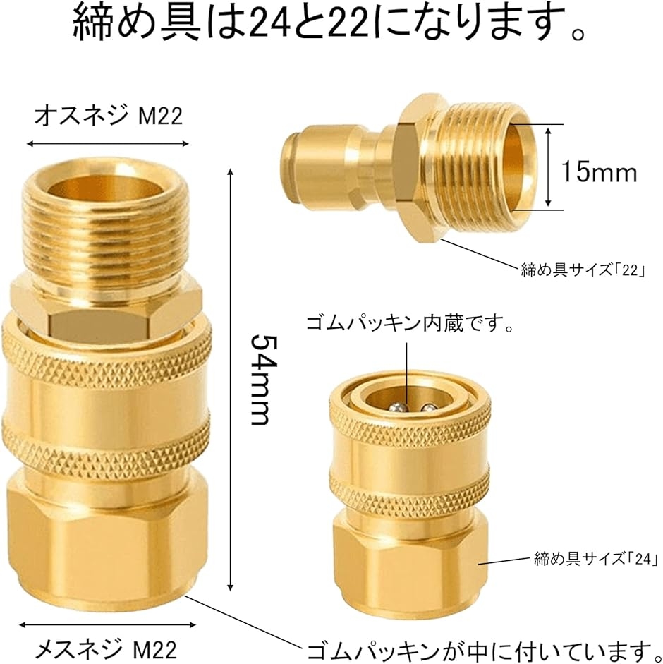 高圧導管指針・付録編 高圧洗浄機 M22-15mm 3/8 クイックカプラー 変換アダプター コネクター