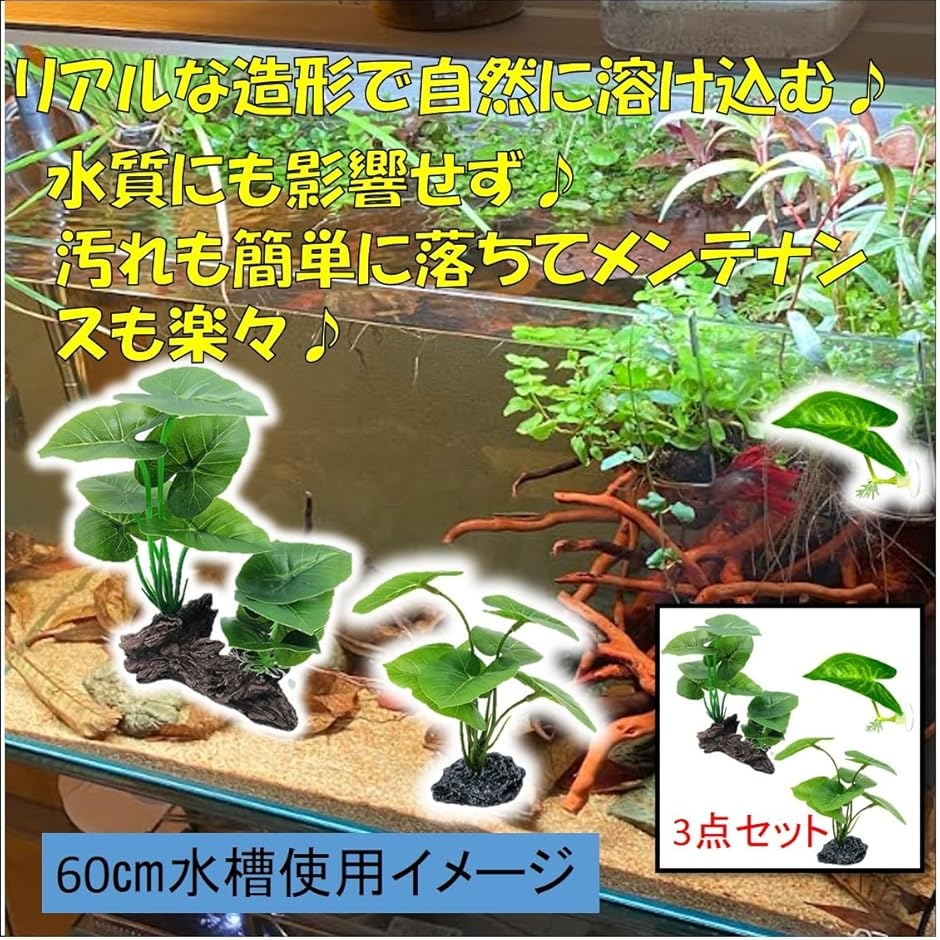 ベタ 休憩 人工水草 3点 アクアリウム 水槽 流木 レイアウト 熱帯魚