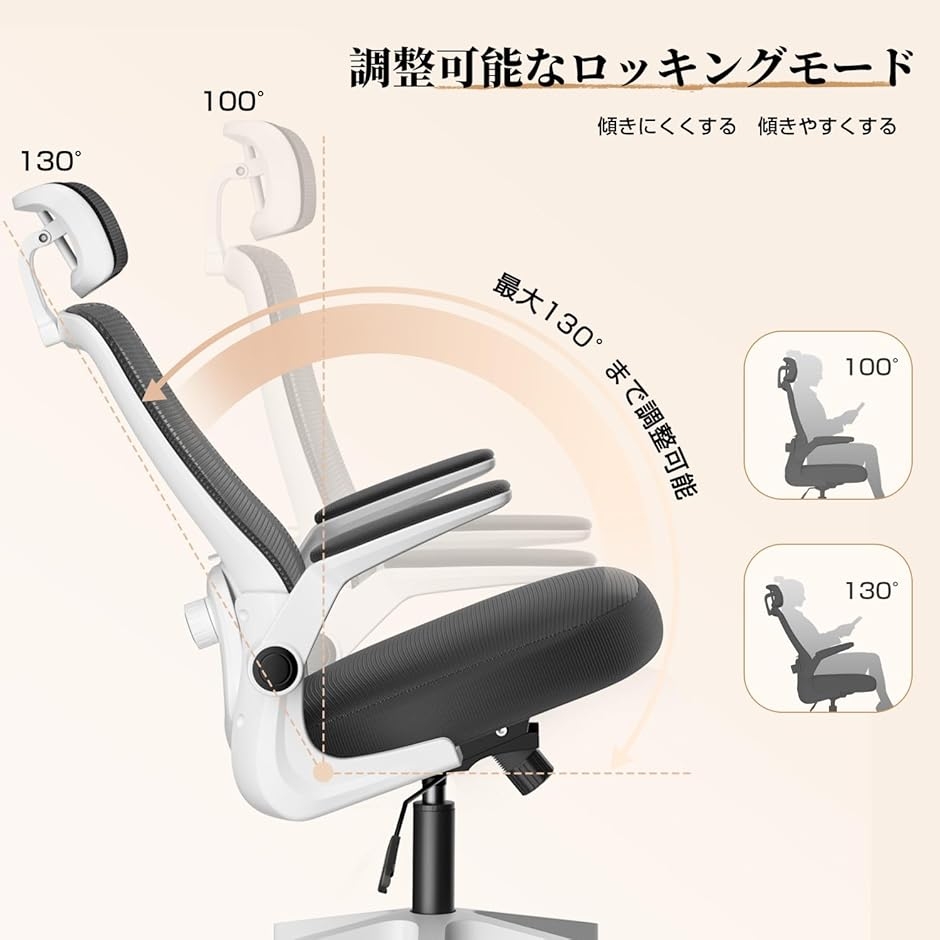 オフィスチェア デスクチェア ゲーミングチェア 腰サポート可動式ランバー 跳ね上げ式アームレスト 2Dヘッドレスト MDM (ホワイト,  大型)の画像