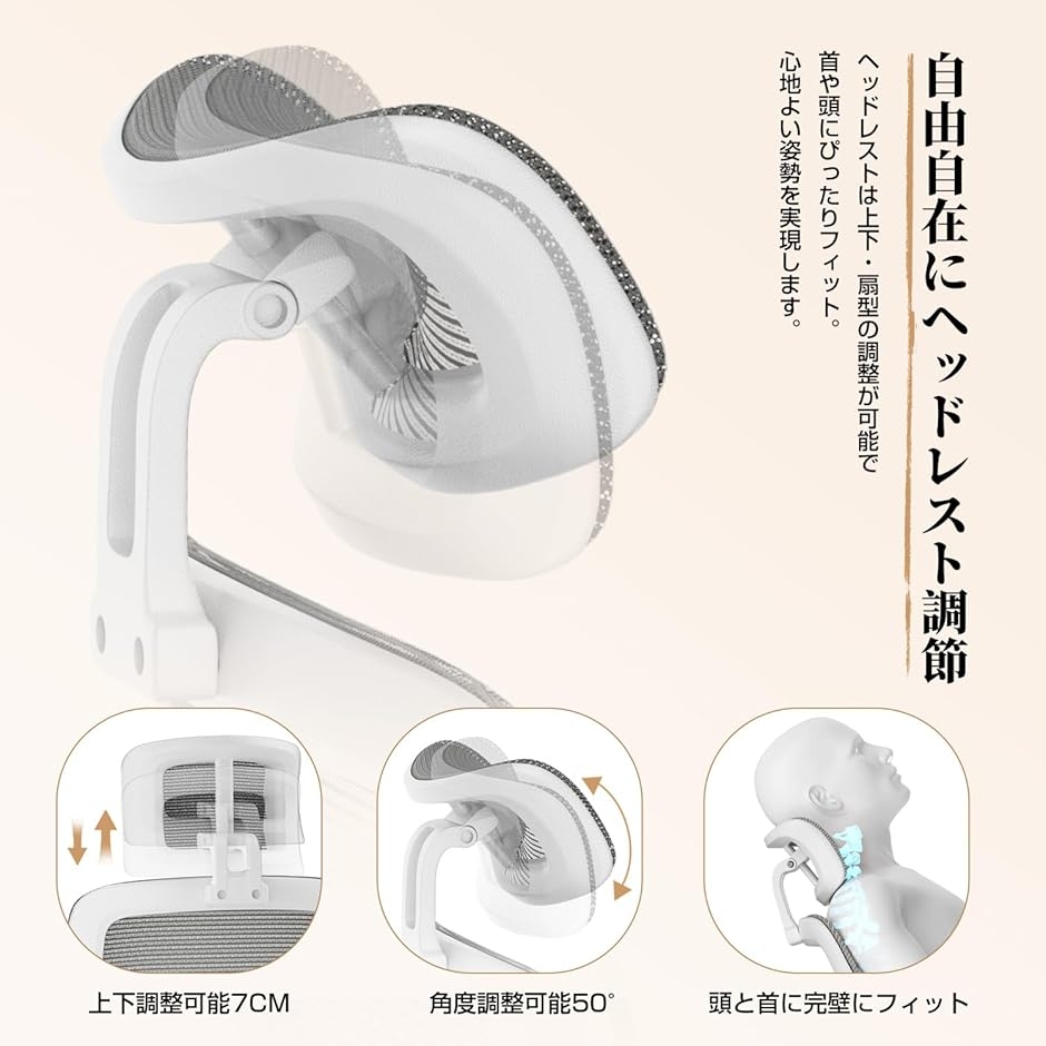オフィスチェア デスクチェア ゲーミングチェア 腰サポート可動式ランバー 跳ね上げ式アームレスト 2Dヘッドレスト MDM (グレー,  大型)の画像