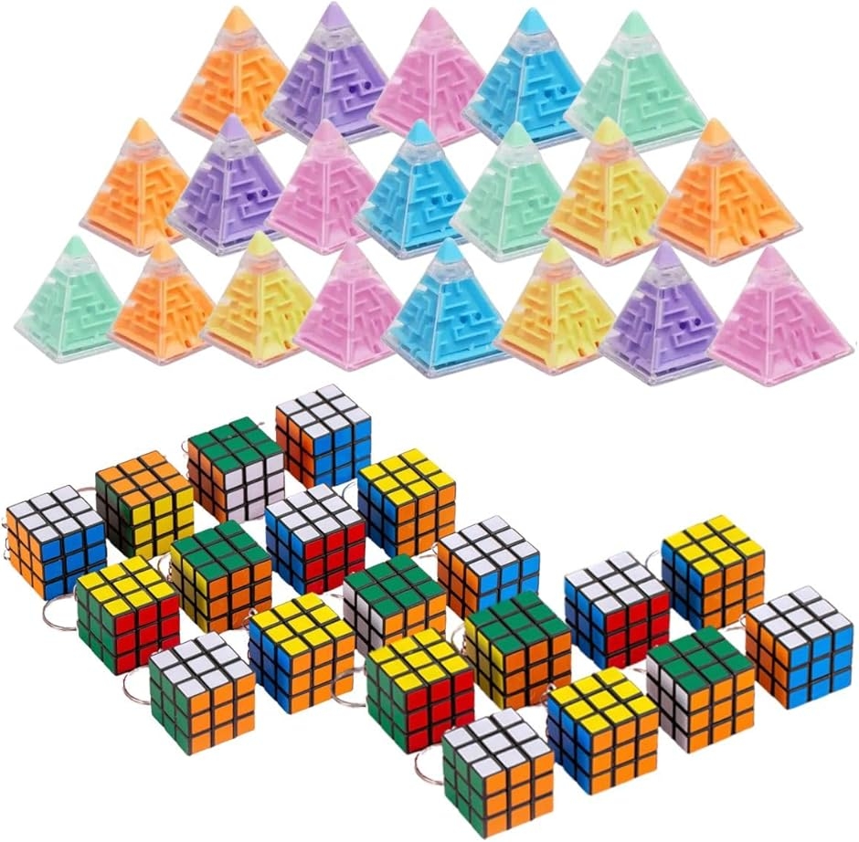 立体パズル ミニキューブ 立体迷路 キーホルダー 暇つぶし 景品 おもちゃ くじ (ミニキューブ20個＋3D迷路20個 セット)