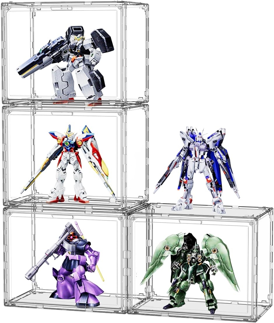 フィギュアケース UVカット コレクションケース 横縦積み可 透明 ディスプレイケース (透明, 4個)