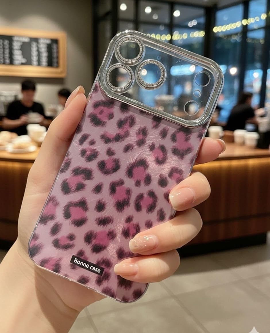 スマホケース ギャル キラキラ 地雷系 韓国 可愛い (ヒョウ柄ピンク