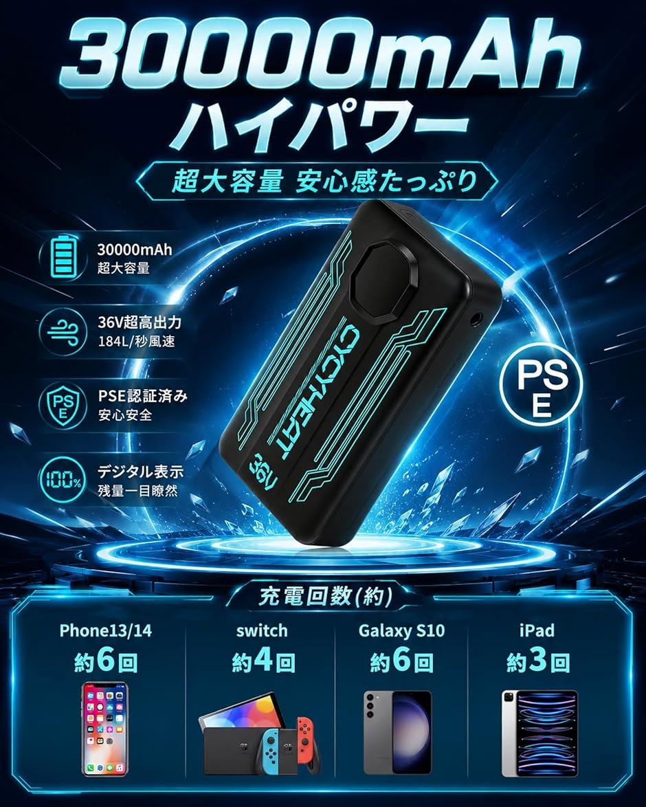 ファンバッテリーセット 36V 空調作業服　ファン 36V超高出力 空調作業服 ファンバッテリーセット超高出力 超強風 36v 最大11時間