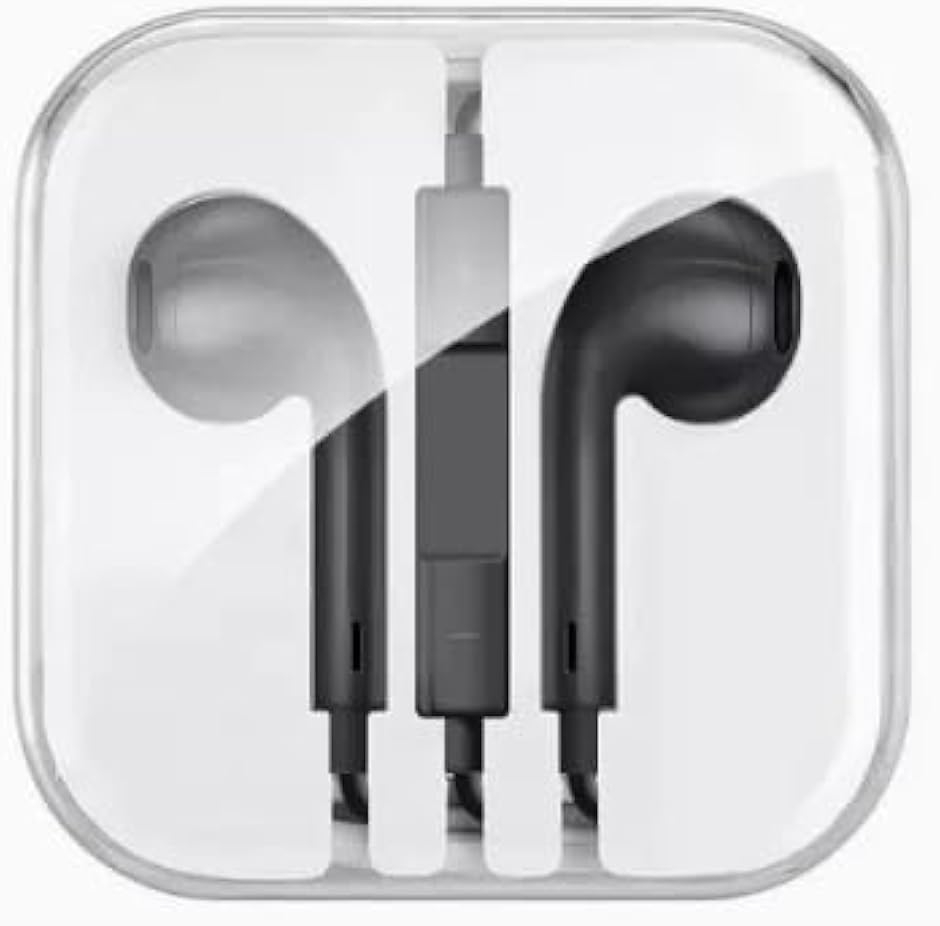 無地・デコ用 イヤホン 有線イヤホン 3.5mmジャック HIFI音質 音量調整 重低音 マイク付き (ブラック,  3.5mm)