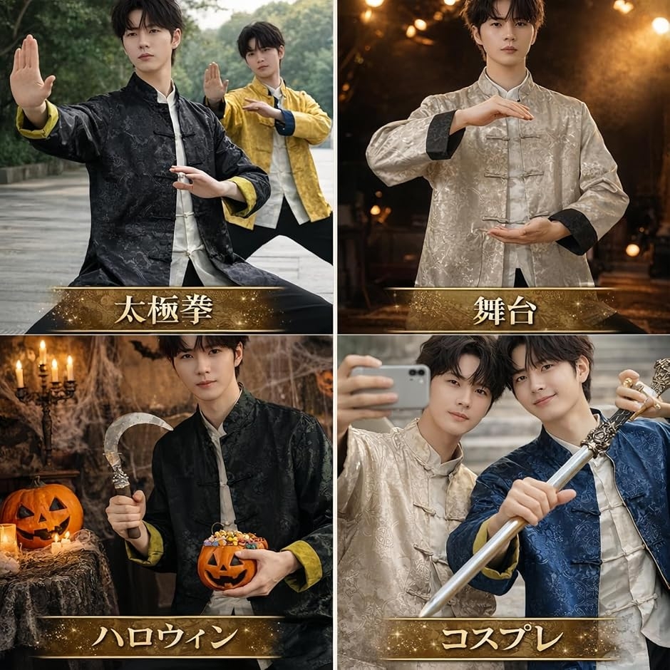チャイナ服 メンズ シャツ カンフー服 男性 チャイナドレス 長袖 コスプレ コスチューム 衣装 演舞服 ブルー x ゴールド, S スピード発送 ホリック - 通販 - Yahoo ショッピング