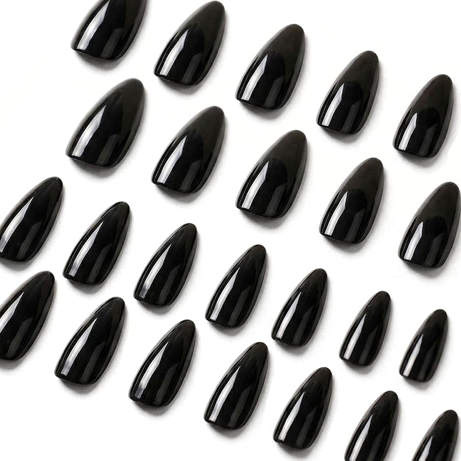 ネイルチップ・付け爪 KURO ネイルチップ 黒 ブラック 単色 つけ爪 ポイント ミディアム 24枚 12