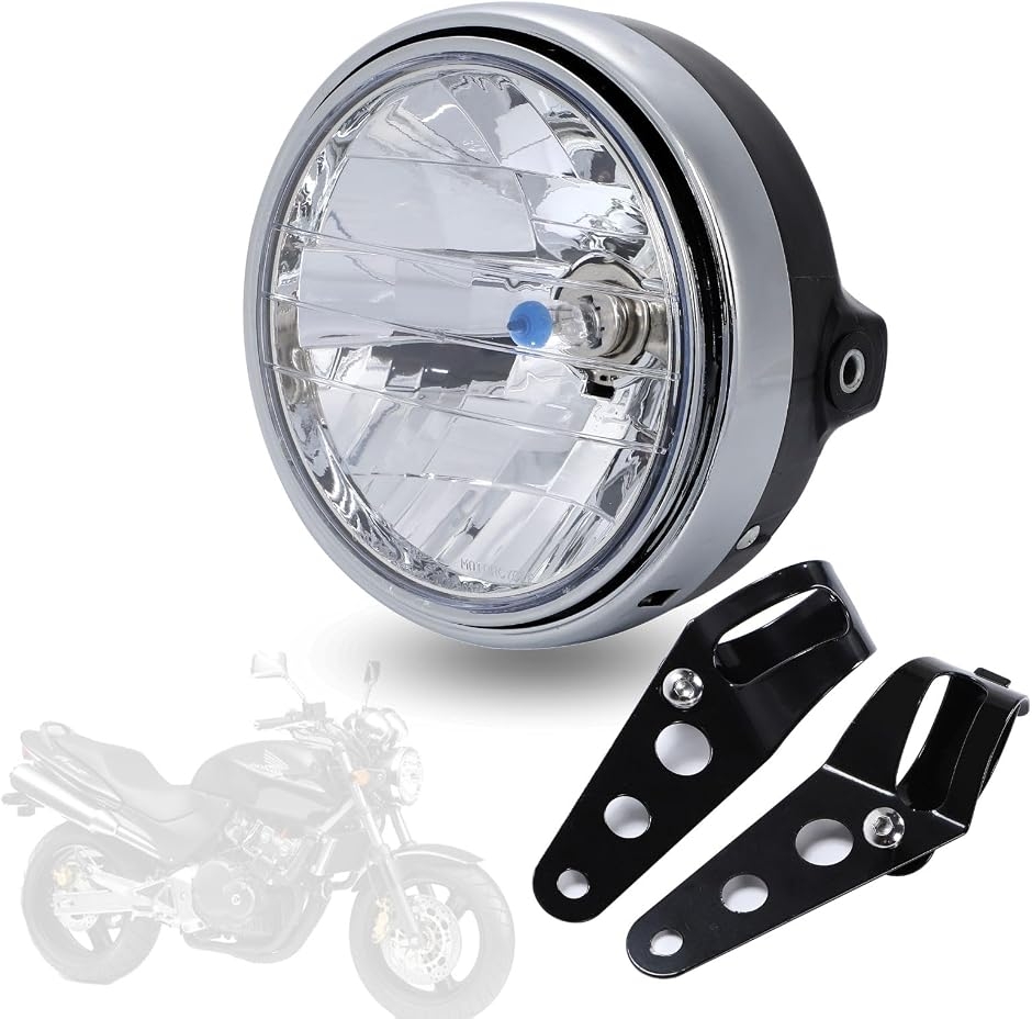互換品】バイク用 ヘッドライト ステー付き ダイヤモンド カット