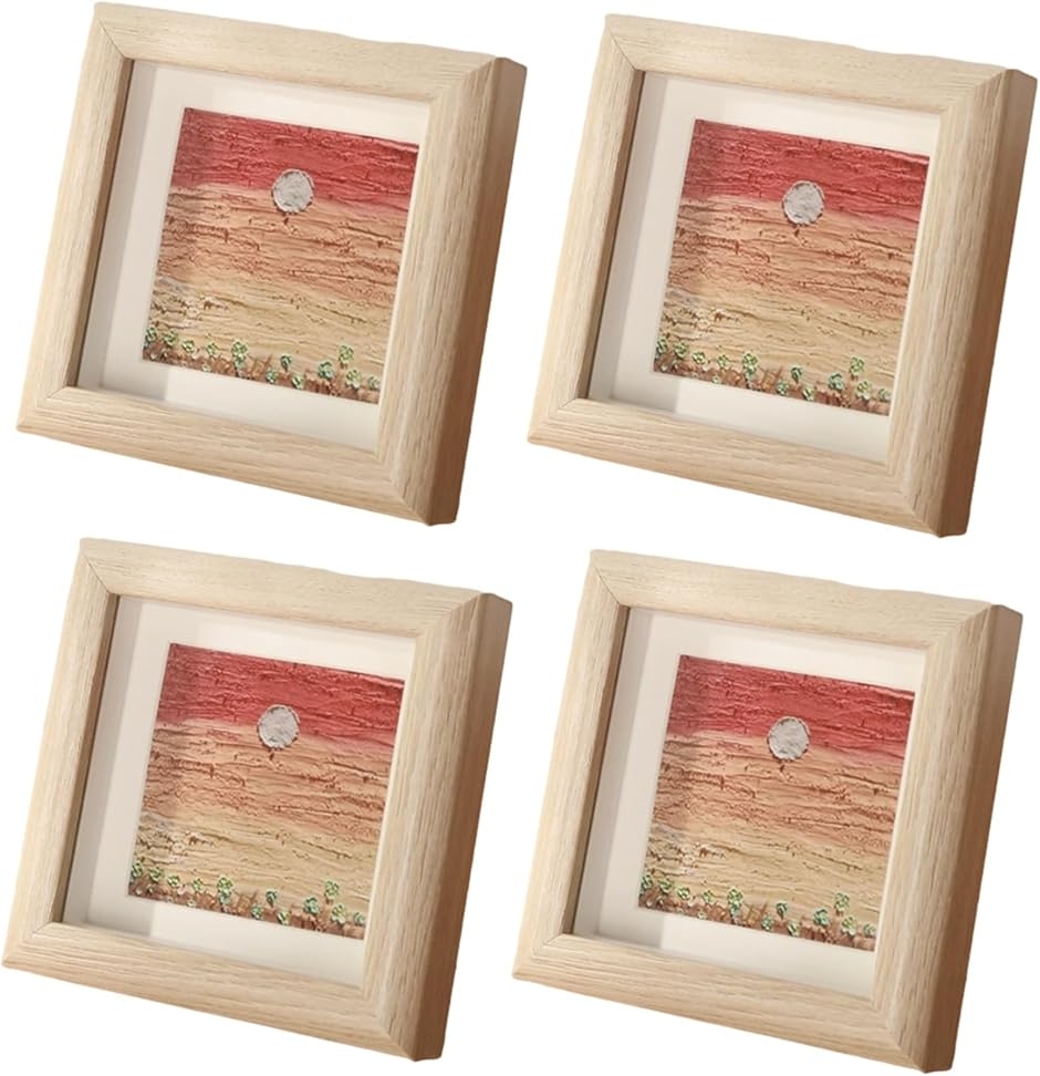 木製フォトフレーム 4個セット 正方形 立体額縁 卓上スタンド 写真立て