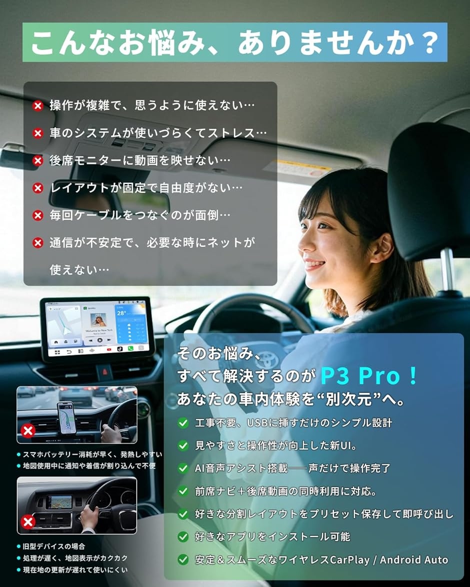 オットキャスト OttoAibox P3 Pro Android 13 CarPlay アダプター 動画