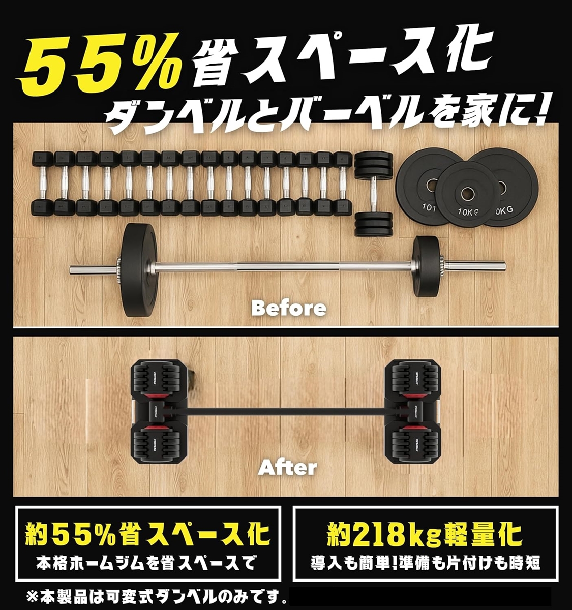 可変式ダンベル 20kg 2個セット1.1秒で重量変更可能 ホームジム
