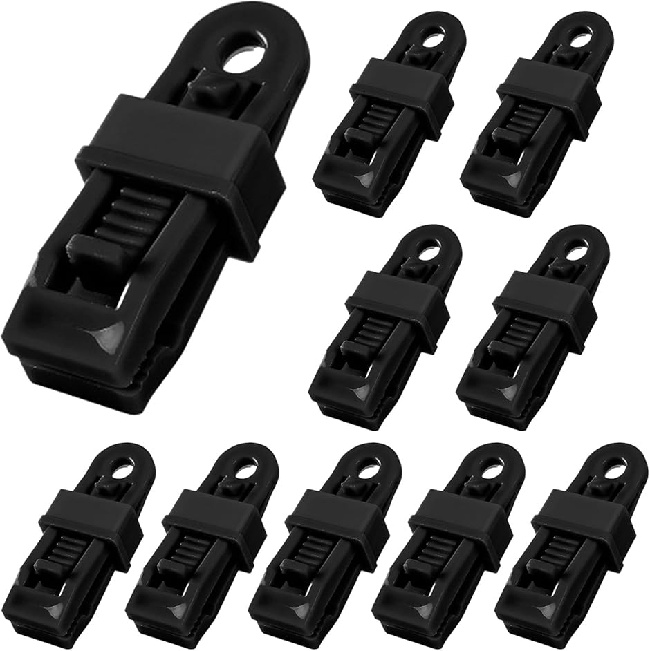 �e���g�N���b�v 10�Z�b�g ���͌Œ�^�C�v �v���X�`�b�N�� ����Ή� �l�W���^�[�v�N���b�v ���t�� ���[�v�ڑ��� �L�����v (�u���b�N)