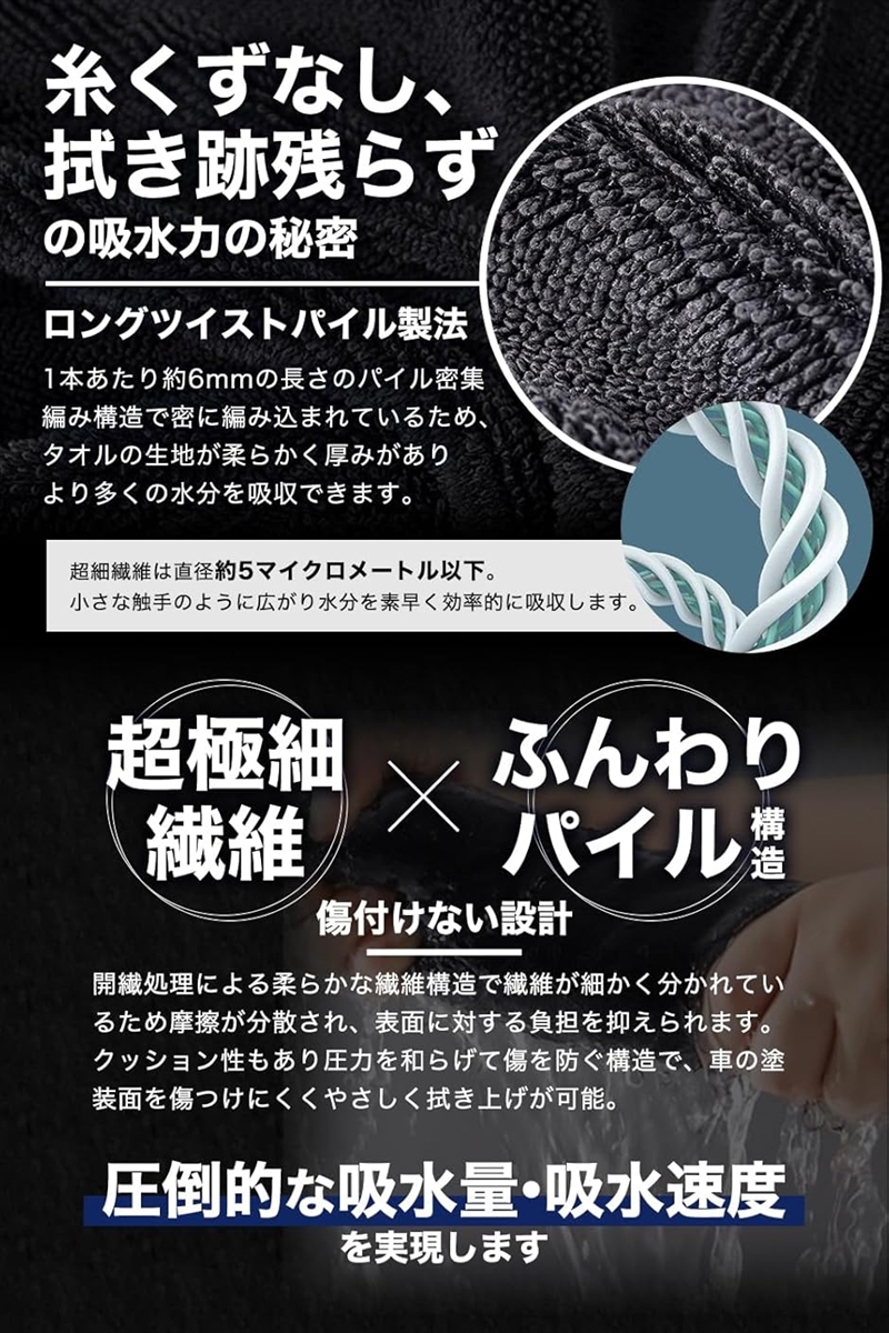 洗車 マイクロファイバークロス バイク タオル ながら洗車 超吸水 両面
