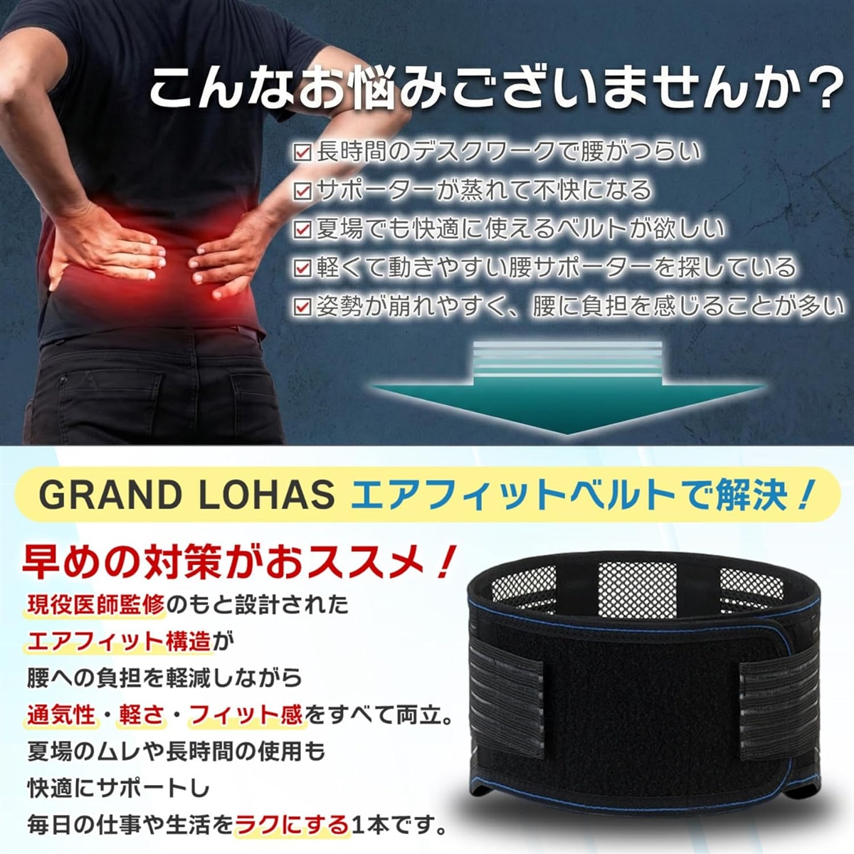 新設計x現役医師監修 メッシュ 腰サポーター 薄型 軽量 骨盤ベルト