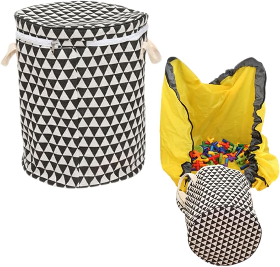 おもちゃ収納 ＆ プレイマット 2WAYセット直径150cmお片付けマット 一体型 収納ボックス 収納バケツ おもちゃ箱 (ブラック)