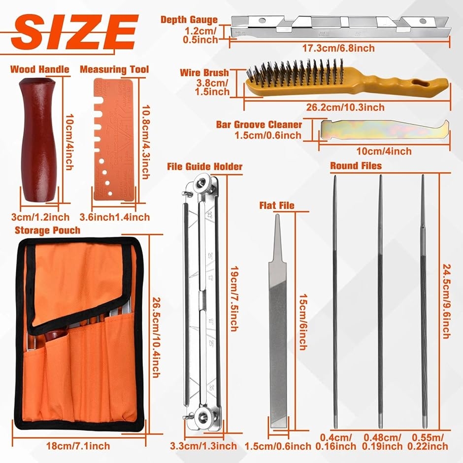 チェーンソー目立てセット 10点セット 丸ヤスリ3種 直径4mm/4.8mm/5mm