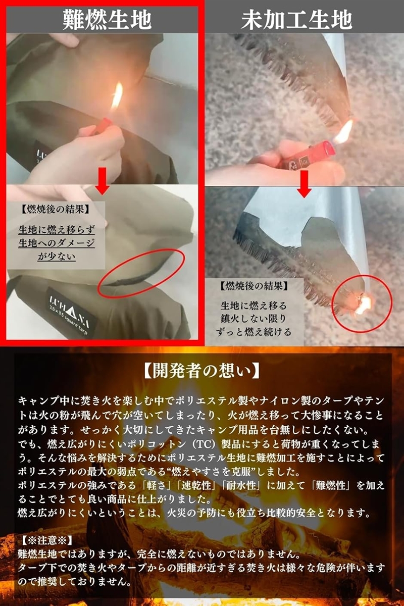 タープ ヘキサタープ 難燃性ポリエステル (ブ...の詳細画像2