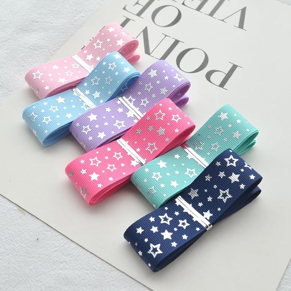 ラッピングファクトリー リボンセット 星デザイン 5枚セット (ピンク5