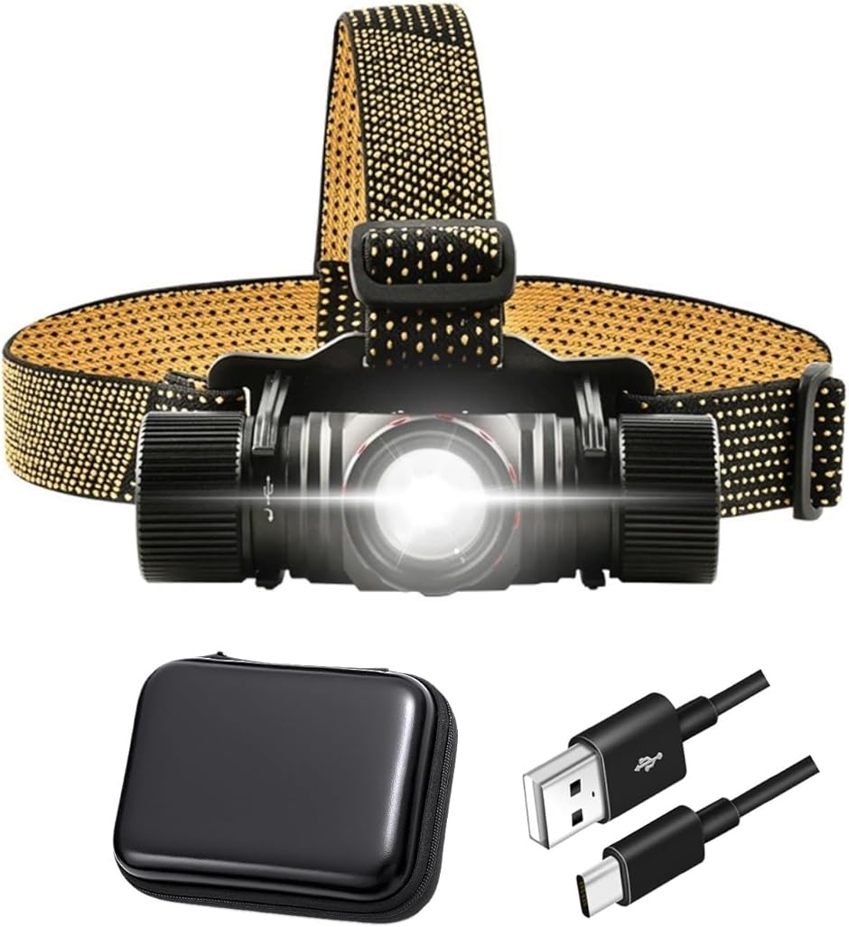 �w�b�h���C�g�̌���Ńw�b�h���C�g LED �[�d�� �����P�x IPX6 �v�����[�X �h�� USB 1 400���[���� ���L�p (�u���b�N)