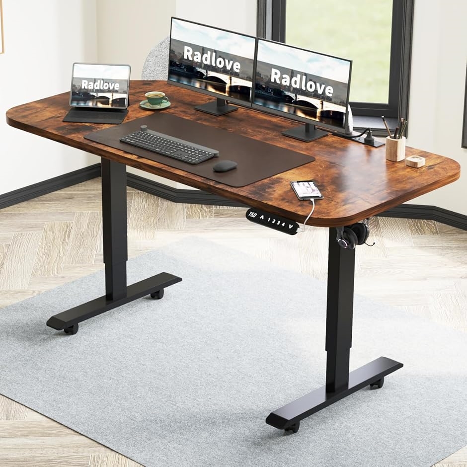 ⭐新品 電動 昇降式 パソコン デスク ゲーミング 机 ブラウン パソコンデスク 電動昇降式 ゲーミングデスク 机 スタンディングデスク