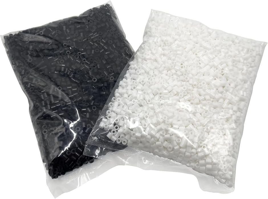 アイロンビーズ 直径 5mm 白 黒 各250g 大容量 単色 補充 約8000個 (黒 白 250g 各1袋)