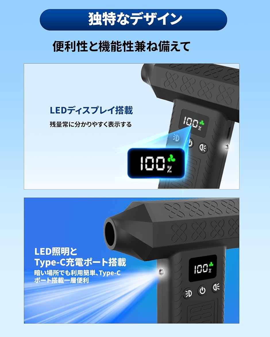 洗車 ブロワー 最強 300000rpm・3段風量調整・最大風速120m/s・8000mAh 