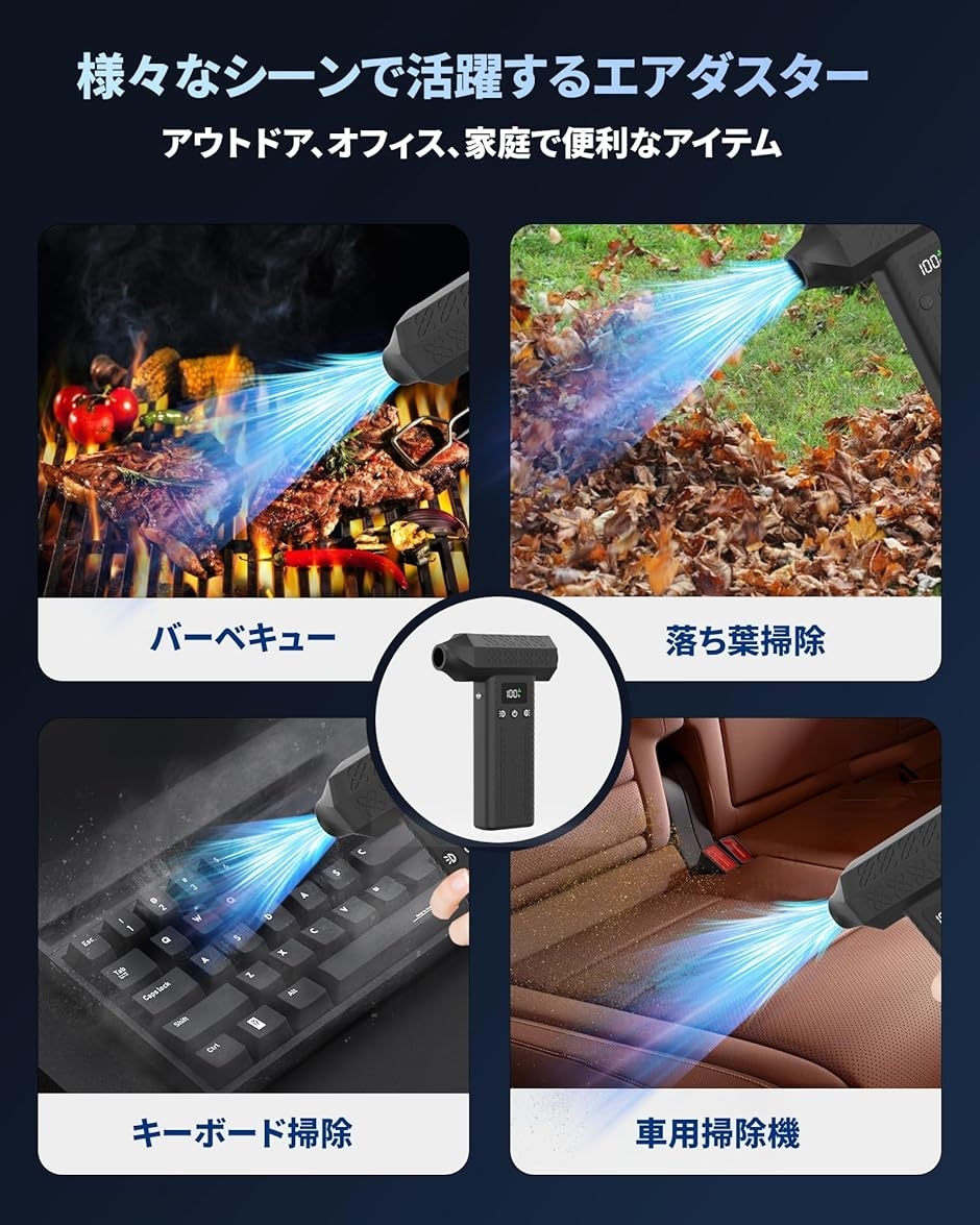 洗車 ブロワー 最強 300000rpm・3段風量調整・最大風速120m/s・8000mAh 