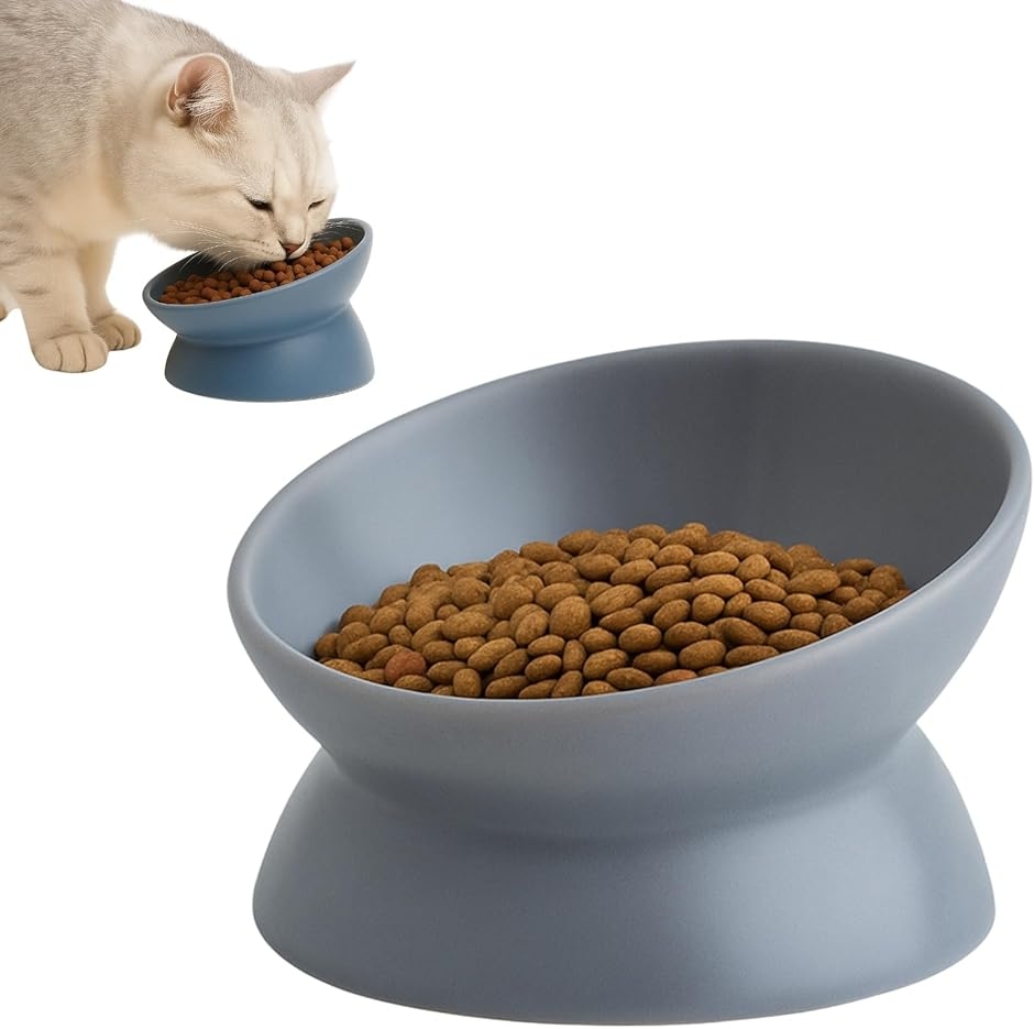 フードボウル 餌入れ 斜め設計で食べやすい 猫 小型犬 皿 えさ 水飲み 食器 おしゃれ かわいい ペット (グレー)