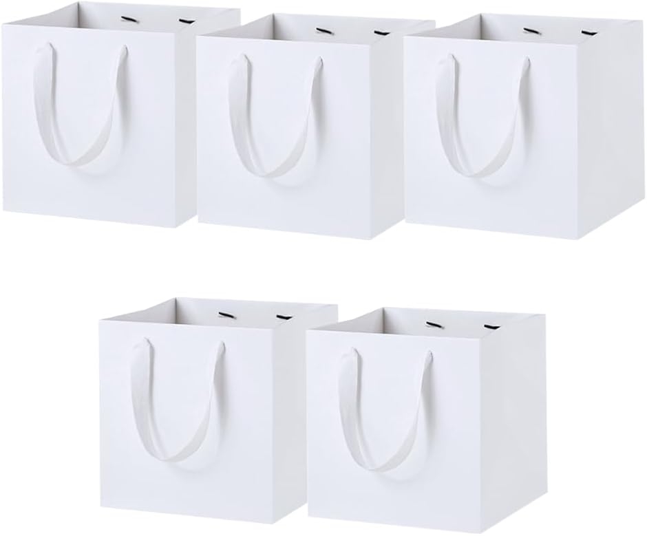 ギフト紙袋 正方形 厚手 マチ付き 大容量 ホワイト 5枚セット