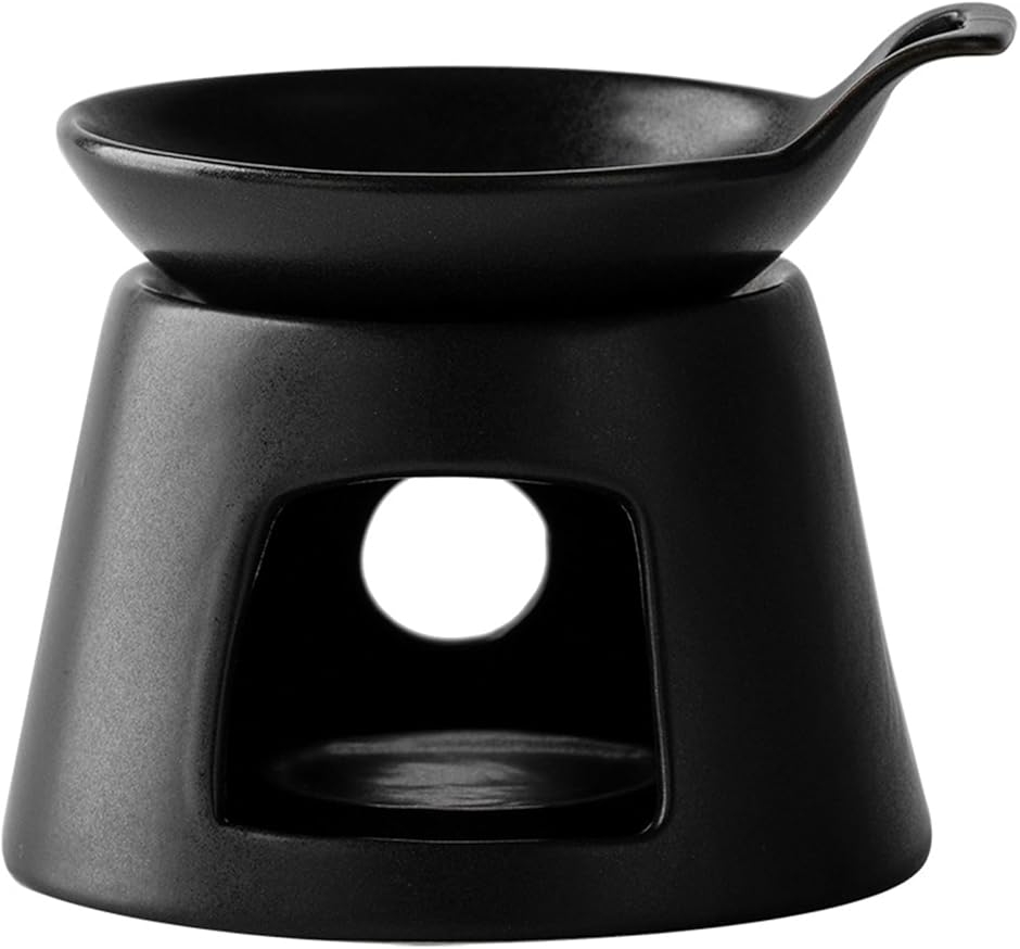 アロマポット 陶器 容器 (ブラック, 土台：約直径8.3cm x 高さ7cm /上